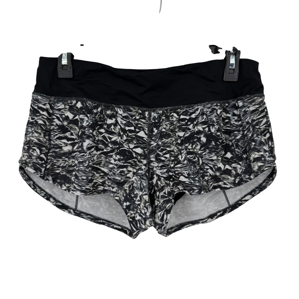 Lululemon Speed Up Shorts Women 6 Black White Patterned Low Rise 2.5" Inseam